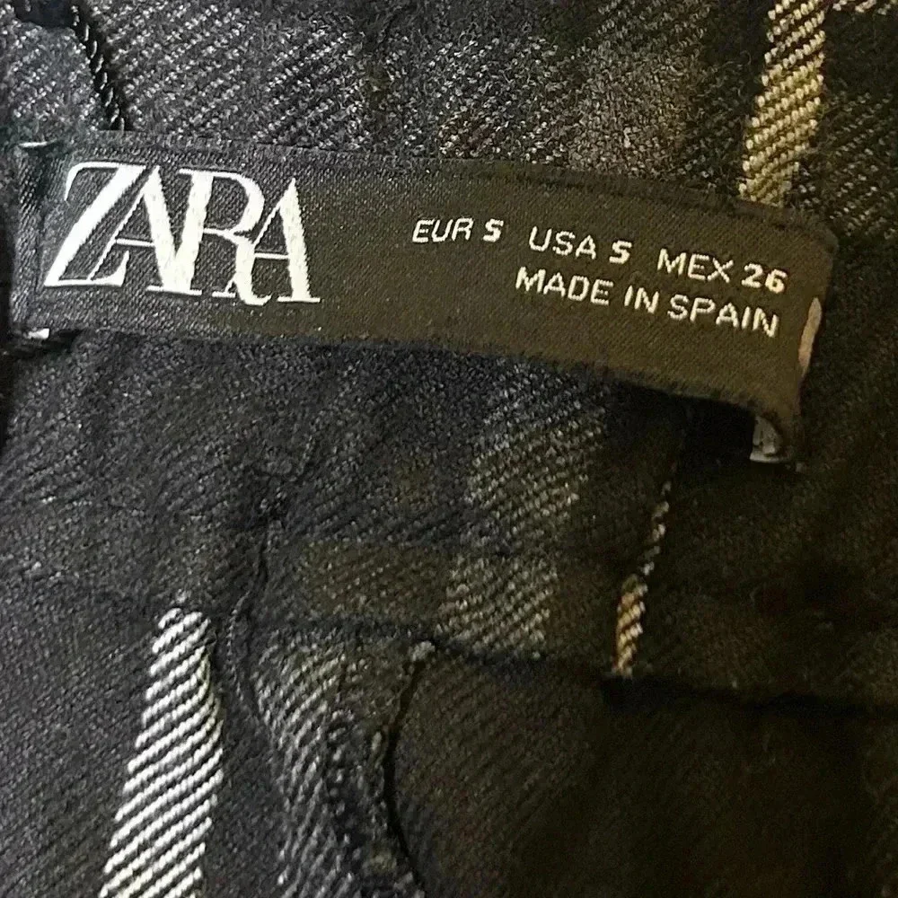 Zara‎ Black & White Plaid Elastic Waist Wide Leg Cuffed Trousers Size Small - Picture 4 of 7